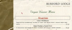 Vegan Menu Burford Lodge