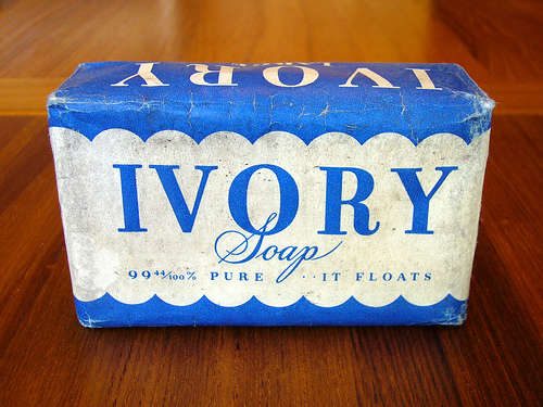 99.44% pure. Photo by Stewf, cc-by-nc-sa license, click through for details. (And yes, it is ironic that Ivory soap is not vegan - contains animal fats)